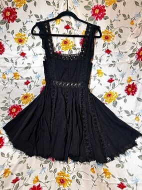 FREE PEOPLE FP ONE VERONA LACE TRIM BLACK DRESS SIZE XS
